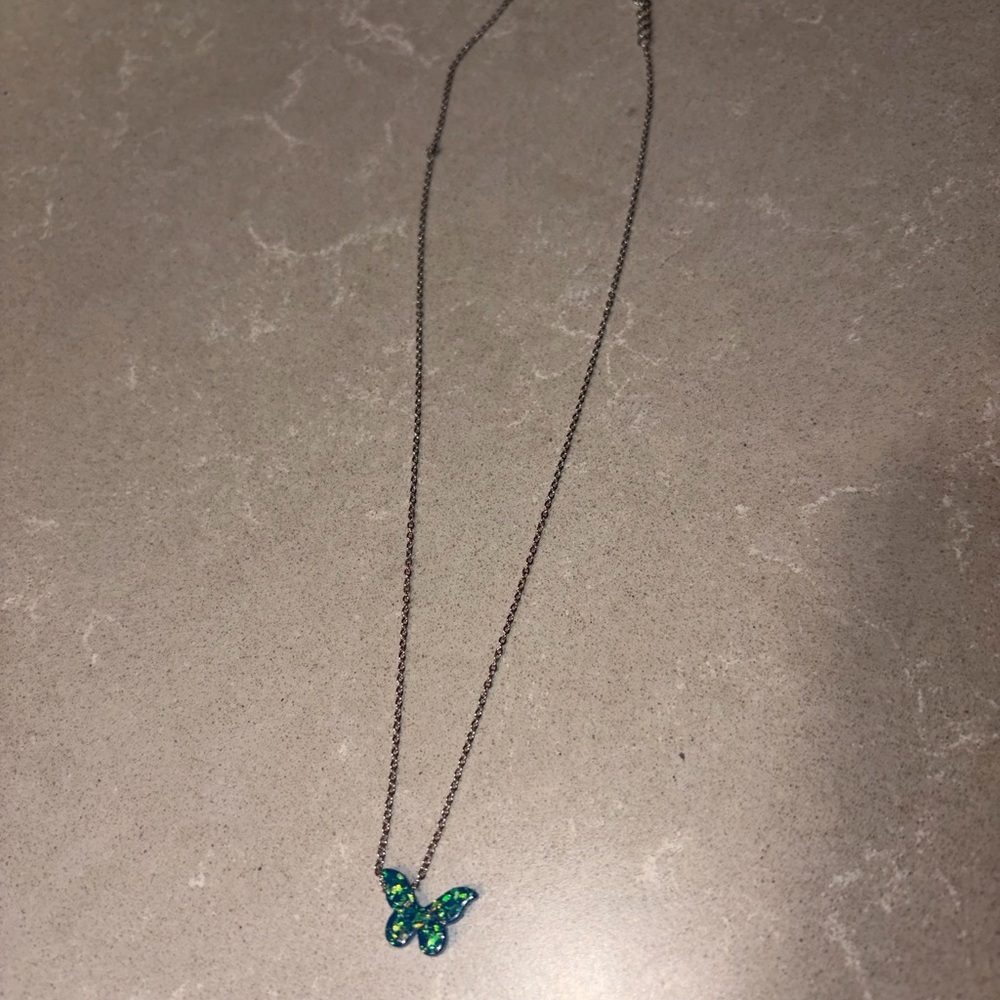 Blue Butterfly Necklace with silver chain